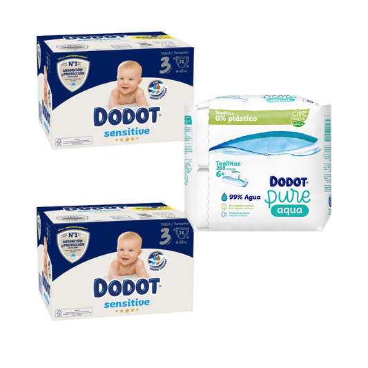 Dodot Sensitive Newborn Box Size 3, 74 pcs + Pure Aqua Baby Wipes 288 pcs.