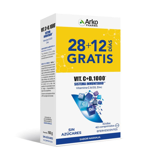 Vitamin C&D3 1000mg + Effervescent Zinc 2x20 Tablets - Arkopharma