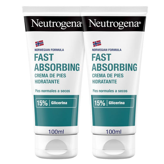 Neutrogena Immediate Absorption Foot Cream Norwegian Formula, Light Texture, Moisturising, 2 X 100Ml Pack