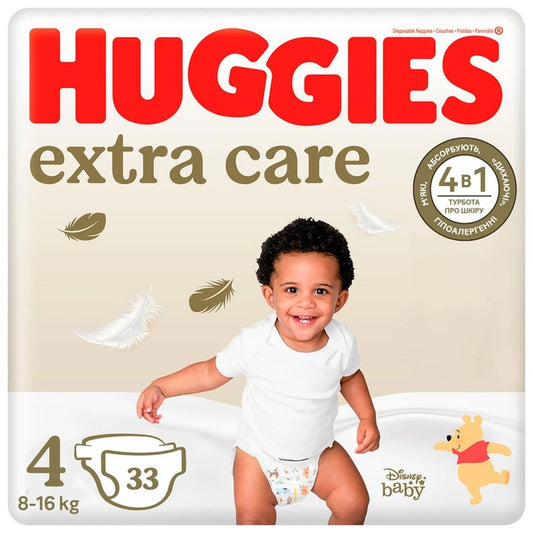 Huggies Extra Care Newborn Nappy Size 4 (8-14Kg) , 33 pcs.