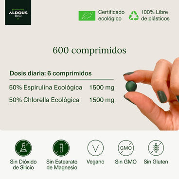 Aldous Chlorella and Spirulina Organic Premium, 600 units