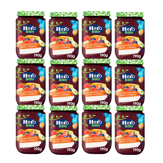 Hero Baby Pack Banana, Apple, Pear, Strawberry, Strawberry & Blueberry, 12 X 190 Gr.
