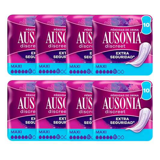 Ausonia Pack Discreet Urine Loss Pads For Women Maxi, 8 x 10 Units