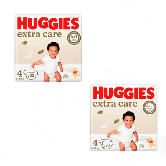 Pack 2 x Huggies Extra Care Newborn Baby Nappy Size 4 (8-14KG), 66 pieces