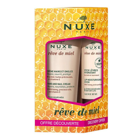 Nuxe Reve De Miel Duo Repairing Hand & Nail Cream 30 ml & Moisturising Lip Stick 4Gr
