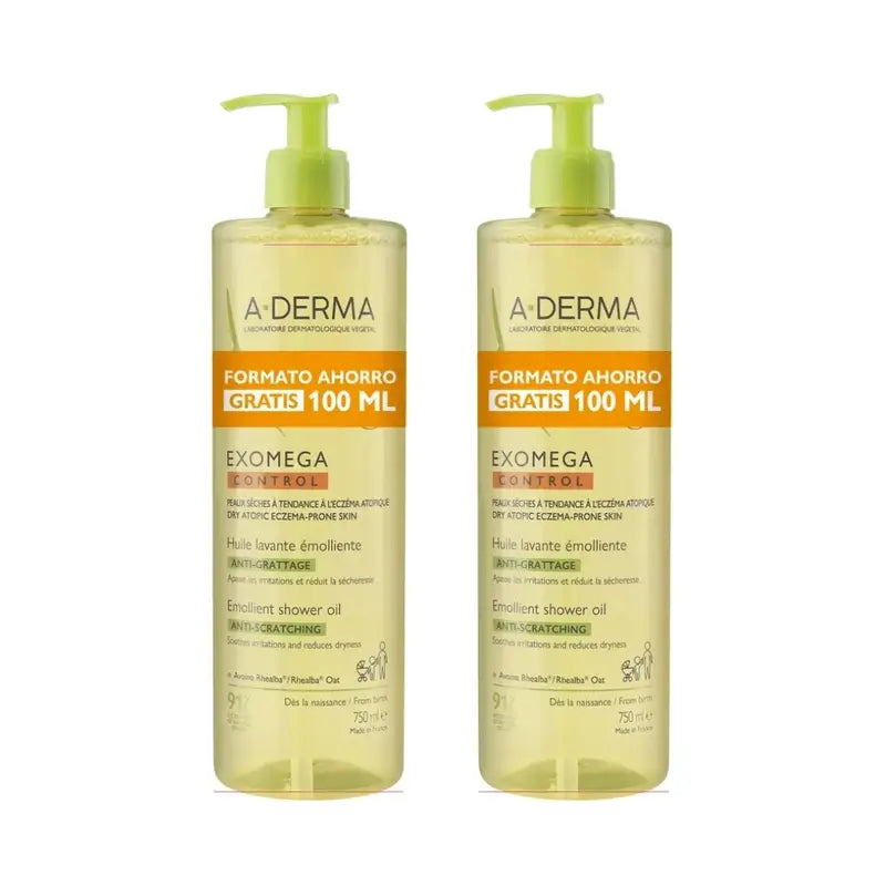 A-Derma Exomega Control Anti-Irritation Emollient Shower Oil, 2X750 Ml