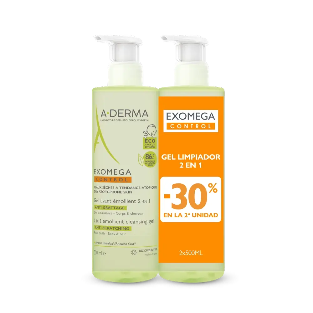 A-Derma Exomega Control Emollient Cleansing Gel 2-1 Anti-Irritation 2 X 500 Ml