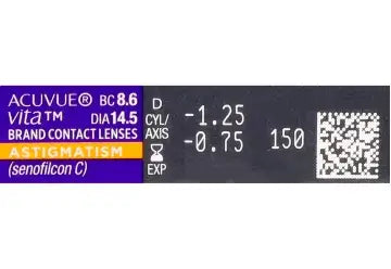 Acuvue Vita Monthly Toric Lenses , 6 units - -9.00, -1.75, 70, 8.6, 14.50