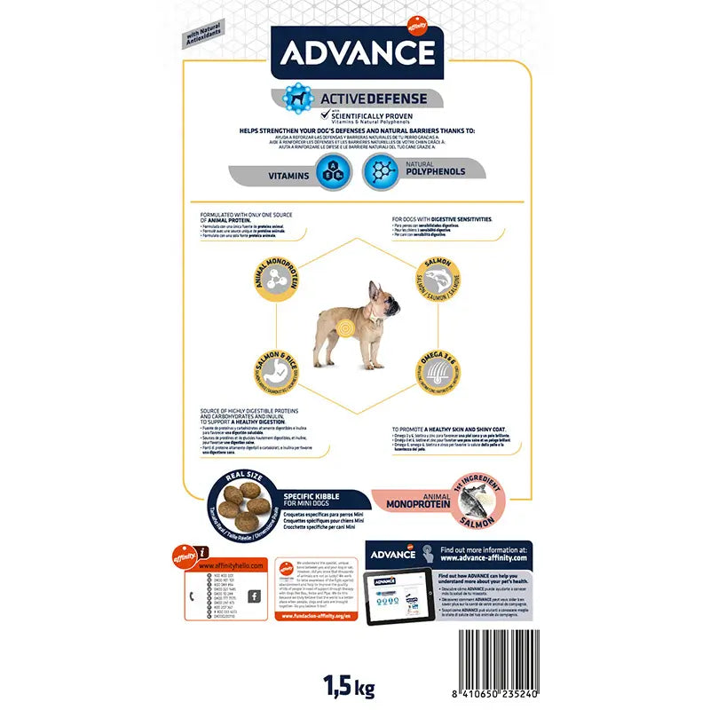 Advance Canine Adult Sensitive Mini Salmon 1,5Kg, dog food for dogs