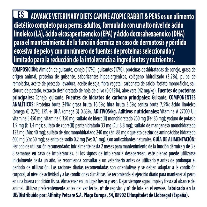 Advance Vet Canine Adult Atopic Rabbit 3Kg, dog food for dogs