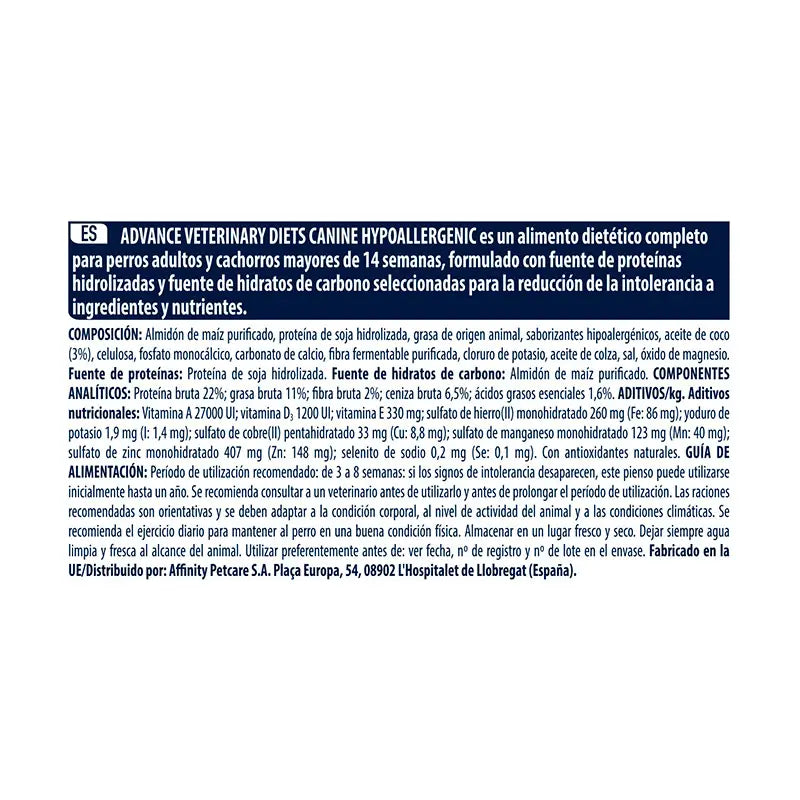 Advance Vet Canine Adult Hypoallergenic 2,5Kg, dog food