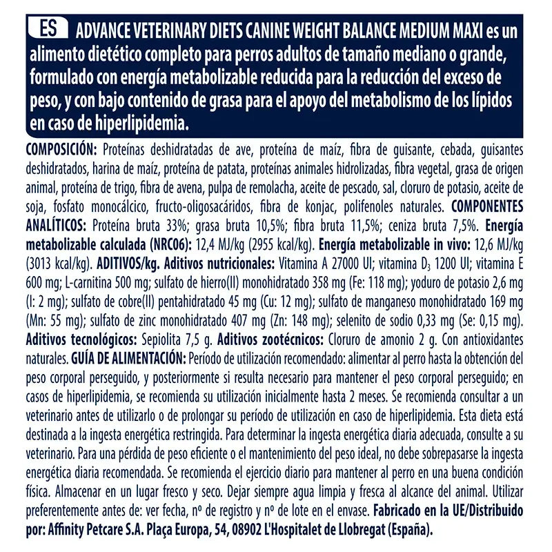 Advance Vet Canine Adult Weight Bal. 3Kg, dog food