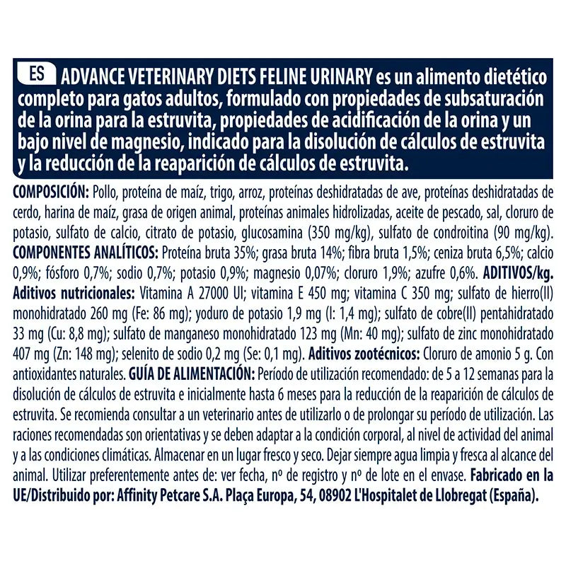 Advance Vet Feline Adult Urinary 8Kg, cat food