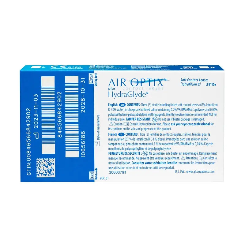 Air Optix Plus Hydraglade Monthly Spherical Contact Lenses, 3 units - +3.00, 8.6, 14.2