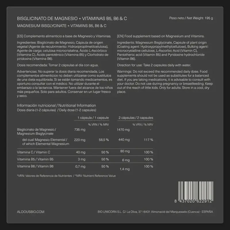Aldous Bio Bisglycinate , 200 capsules