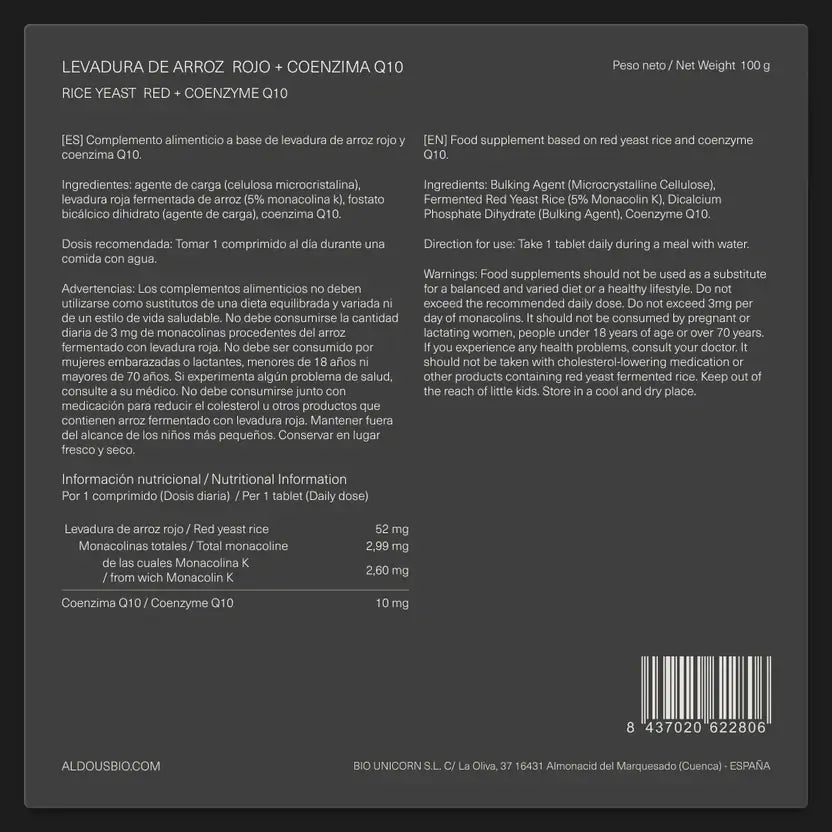 Aldous Bio Aldous Red Yeast Rice With Coenzyme Q10 , 400 tablets