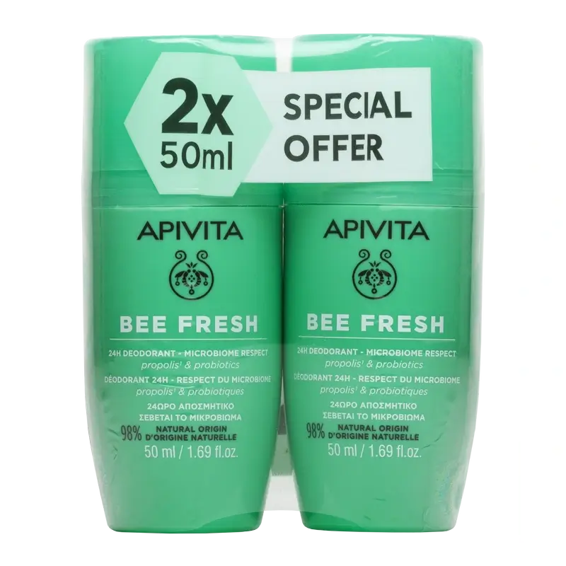 Apivita Bee Fresh Deodorant 24H, 2X50Ml