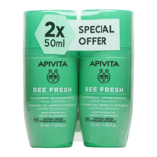 Apivita Bee Fresh Deodorant 24H, 2X50Ml
