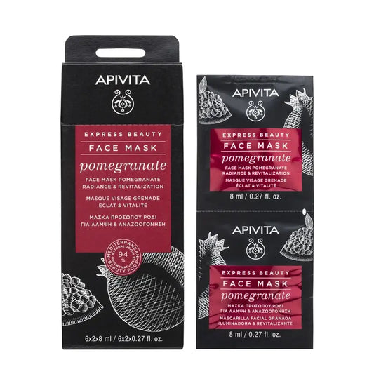 Apivita Express Beauty Pomegranate Facial Mask - Brightening & Revitalising, 2x8 ml