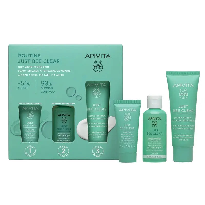 Apivita Just Bee Clear + Cleansing Gel 15Ml + Purifying Lotion 50Ml