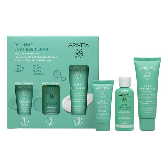 Apivita Just Bee Clear + Cleansing Gel 15Ml + Purifying Lotion 50Ml