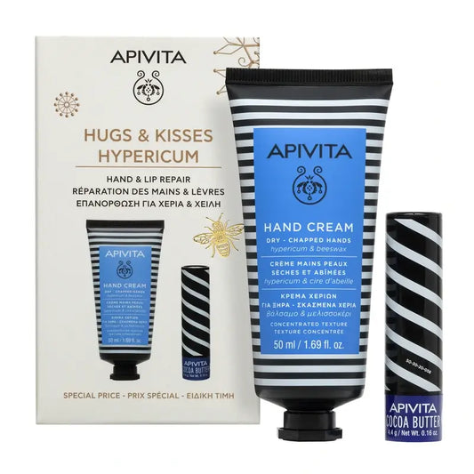 Apivita Promo Hand Cream With Hypericum, 50Ml + Lip Care With Cocoa Butter 4,4Gr