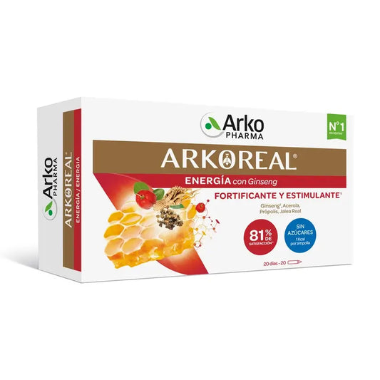 Arkoreal Royal Jelly Energy with Ginseng SUGAR FREE 20 Ampoules - Arkopharma