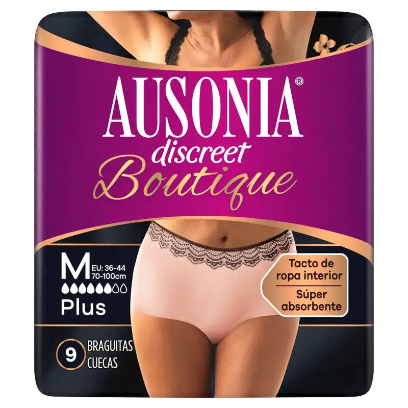 Ausonia Discreet Boutique Incontinence Briefs Beige Plus Size M, 9 Briefs