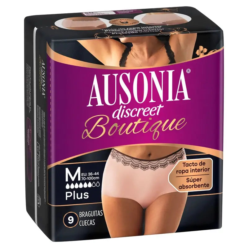 Ausonia Discreet Boutique Incontinence Briefs Beige Plus Size M, 9 Briefs