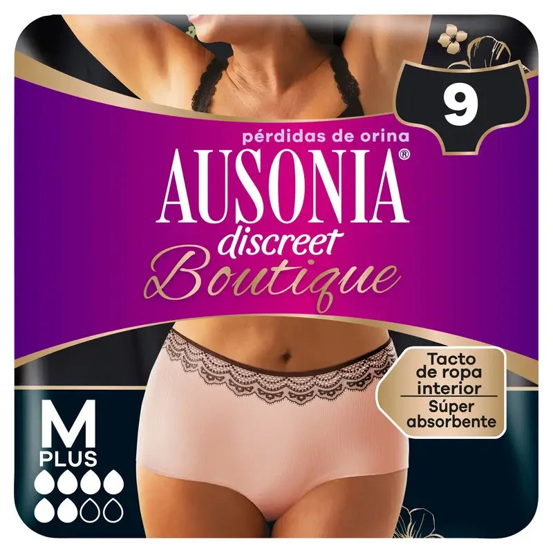 Ausonia Discreet Boutique Incontinence Briefs Beige Plus Size M, 9 Briefs