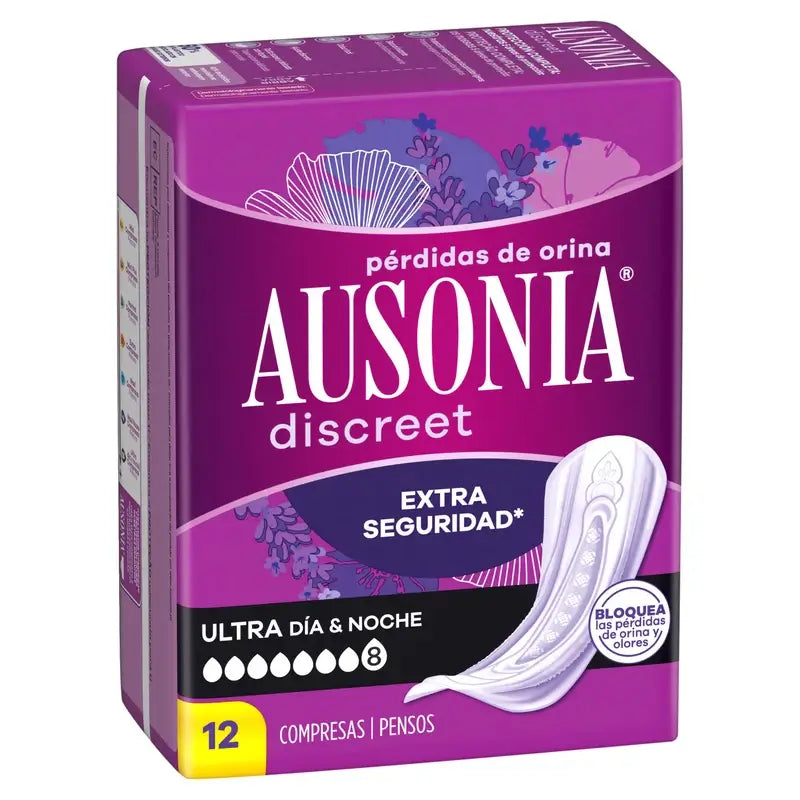 Ausonia Discreet Day & Night Ultra Urine Loss Pads, 12 Units