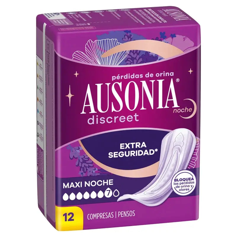 Ausonia Discreet Maxi Nighttime Urine Loss Pads, 12 Units
