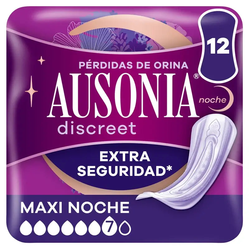 Ausonia Discreet Maxi Nighttime Urine Loss Pads, 12 Units
