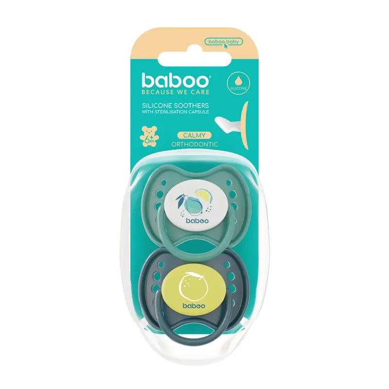 Baboo Calmy Anatomical Pacifiers 6-12 Months Lagoon Fiesta, 2 pieces