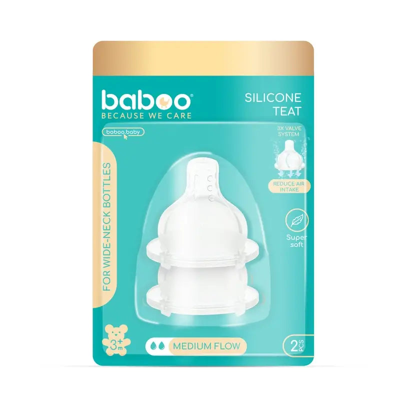 Baboo Wide Neck Anti-colic Teats Fast Flow, 6+ Months , 2 pieces