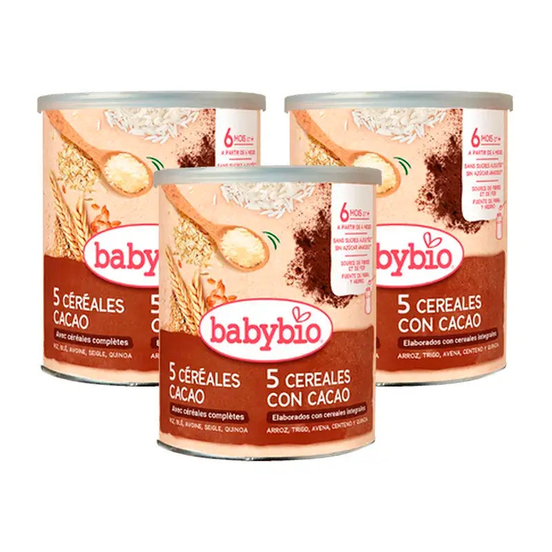 Babybio 5 Cereals with Cocoa, Pack 3 x 220 grams