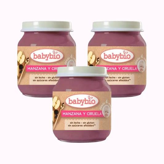 Babybio Apple Plum, Pack 3 x Plum, 130g