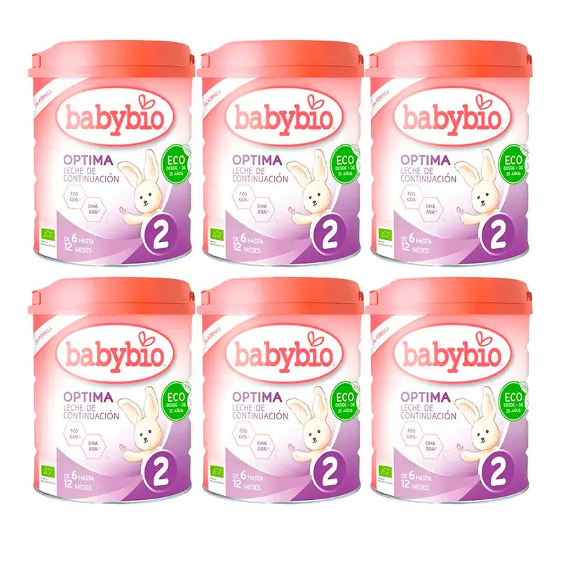 Babybio Optima 2 Cow's Milk 6-12 Months, Pack 6 x 800 grams