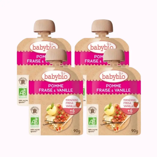 Babybio Pouch Apple Strawberry Vanilla, Pack 4 x 90 grams