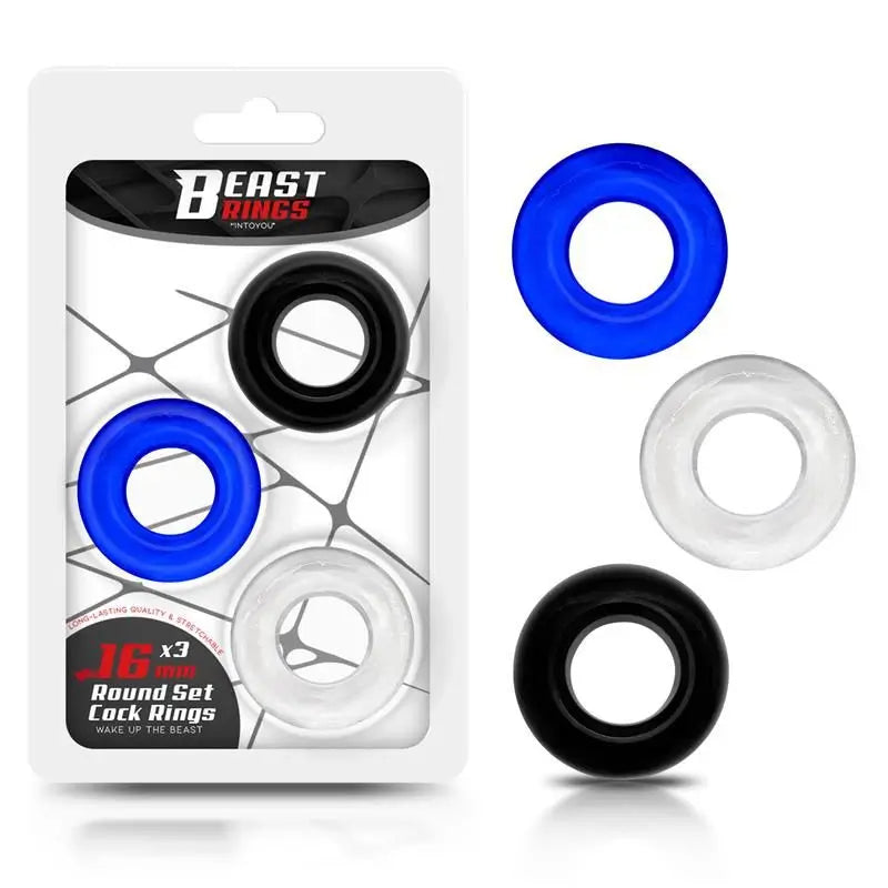 Beast Rings Set 3 Penis Rings 3 Colours 1.6 Cm
