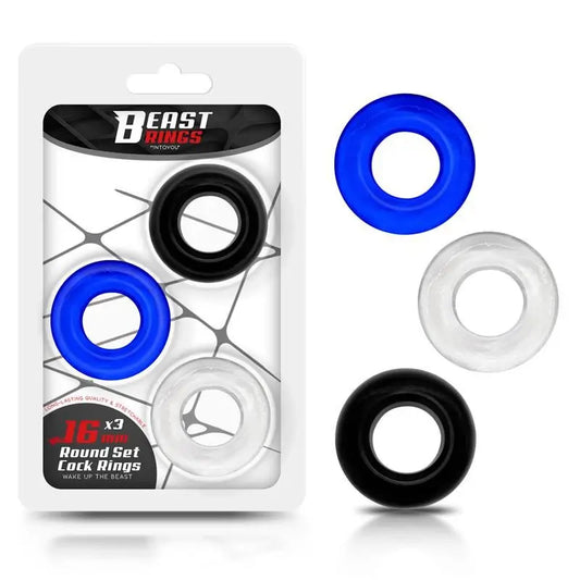 Beast Rings Set 3 Penis Rings 3 Colours 1.6 Cm