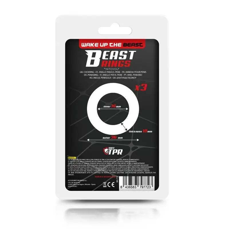Beast Rings Set 3 Penis Rings 3 Colours 1.6 Cm