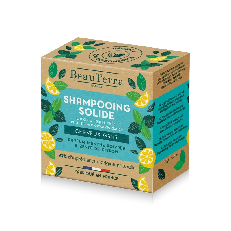 Beauterra Solid Peppermint & Lemon Peel Solid Shampoo (Oily Hair) , 75 gr
