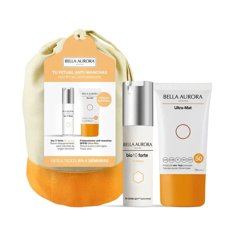 Bella Aurora Anti-Blemish Pack Bio10 Forte M-Lasma + Ultra Mat Photoprotector + Gift Bag, 30 + 50 ml