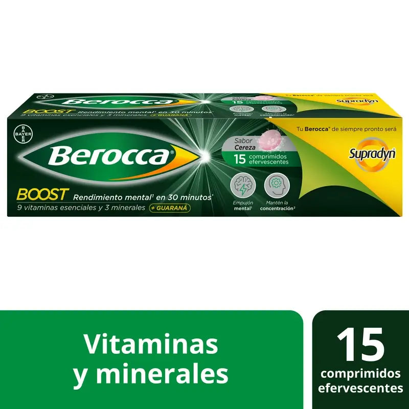 Berocca Boost Magnesium, Vitamins and Minerals with Guarana, 15 Effervescent Tablets