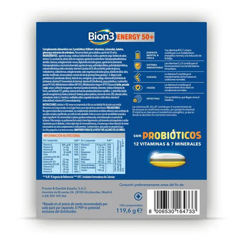 Bion3 Energy 50+ Multivitamins With Probiotics, 120 tablets