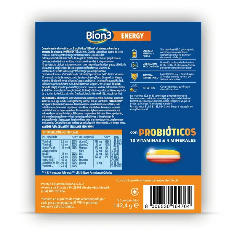 Bion3 Energy Multivitamin Tablets With Probiotics, 120 tablets