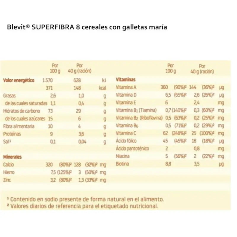 Blevit Baby Food Superfibre 8 Cer. And Biscuit, 500 grs