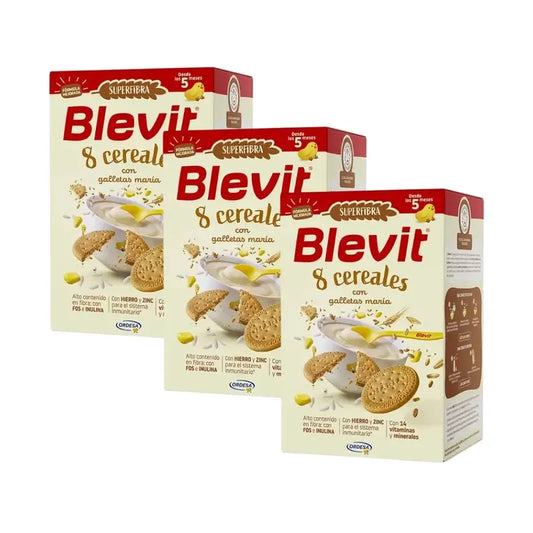 Blevit Baby Food Superfibra 8 Cereals & Biscuit, 3X500 Grs