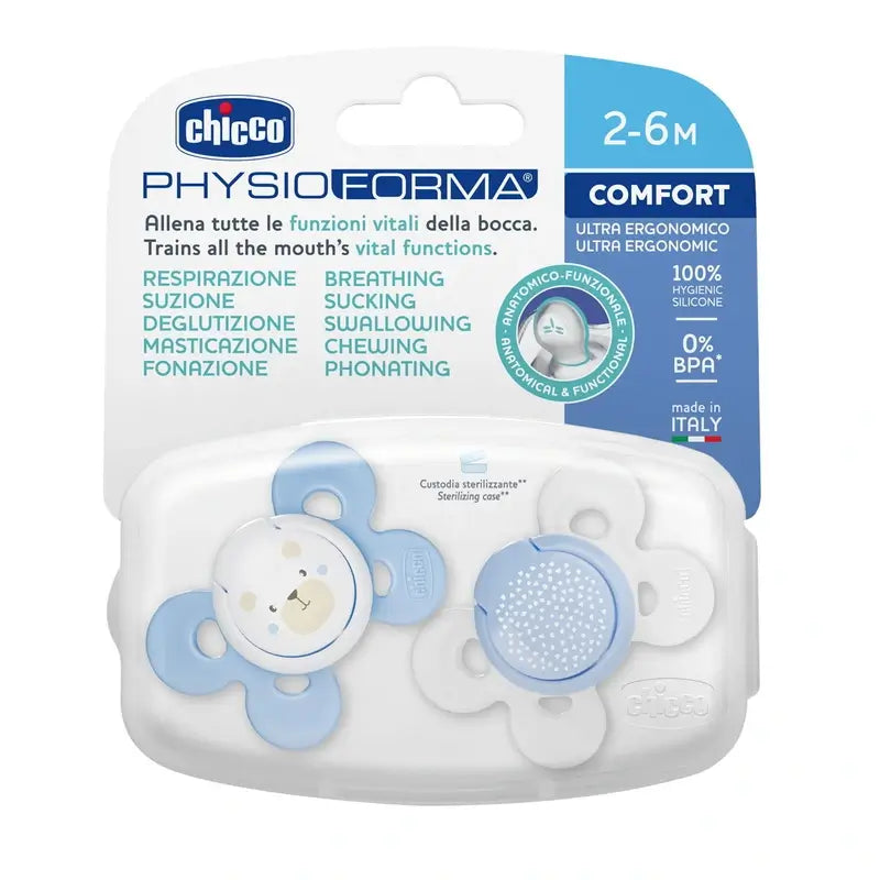 Chicco Pacifier Physio Comfort Silicone Blue 2-6M 2 pieces assorted
